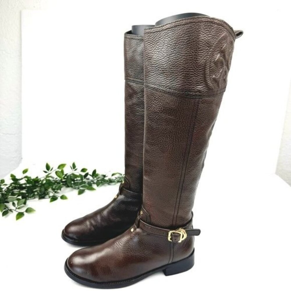 Tory Burch Marlene Leather Boots Chocolate Brown size 5